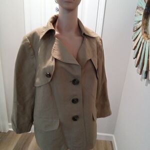 Kasper Woman Plus Size 16W Tan Linen 3/4 Length Sleeve Lined Button-up Jacket